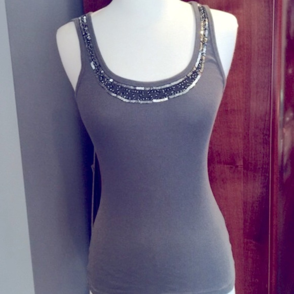 Old Navy Gray Ribbed Embellished Tank Top